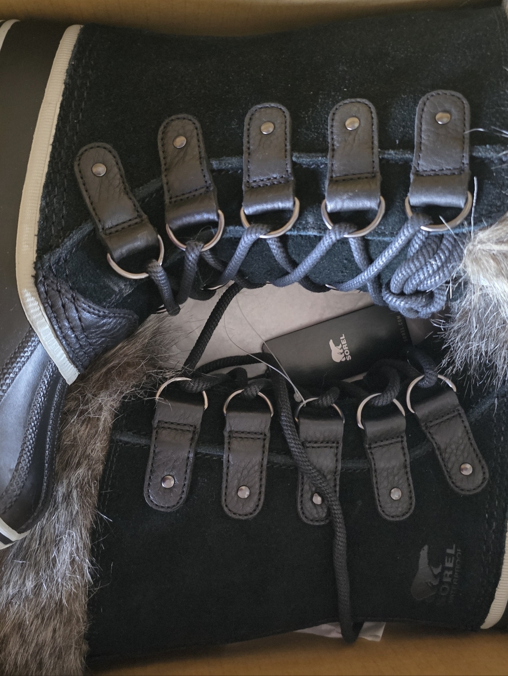 Sorel Black and Gray Fur-Trim Winter Rain Boots - Picture 4 of 7